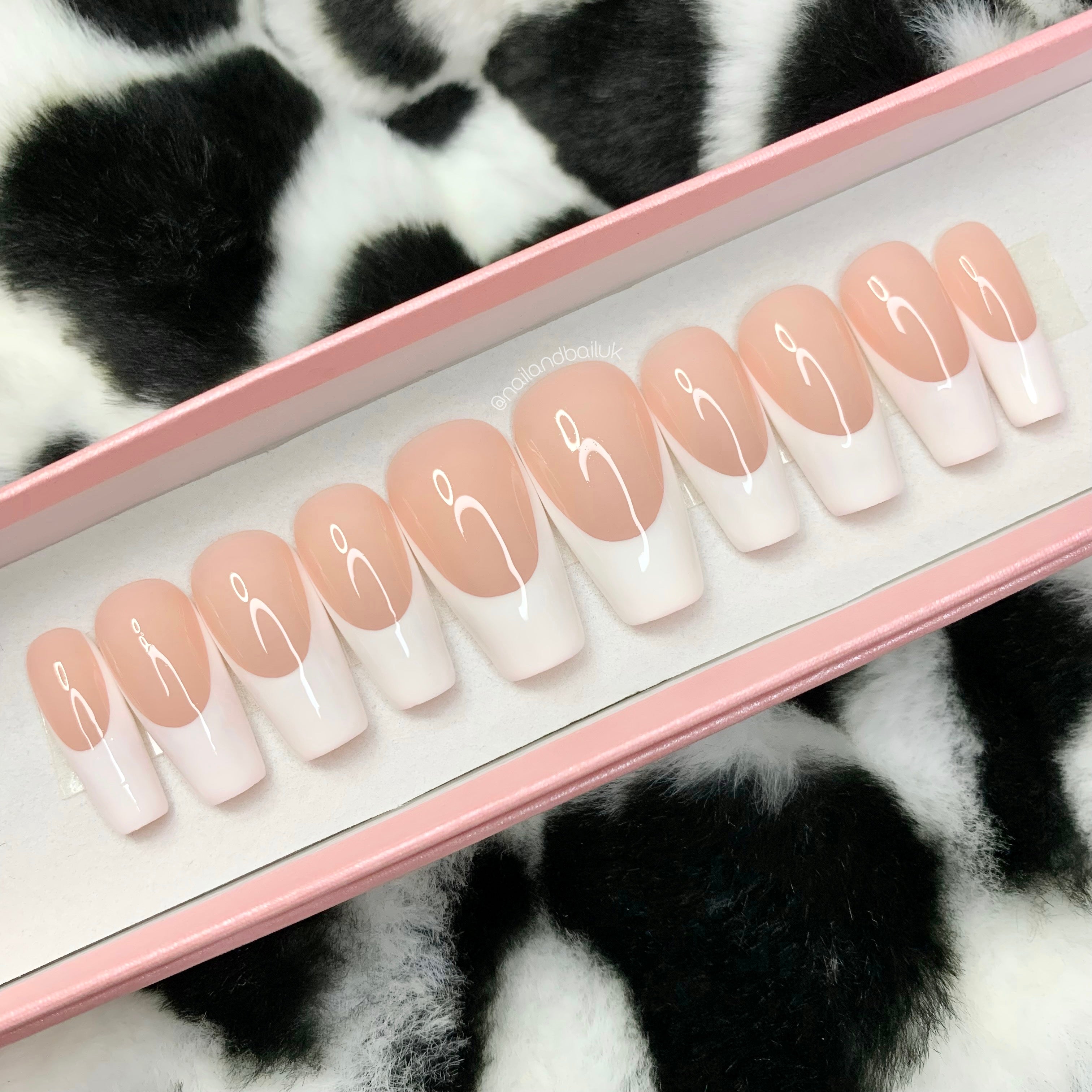 Nude and white french press on nails